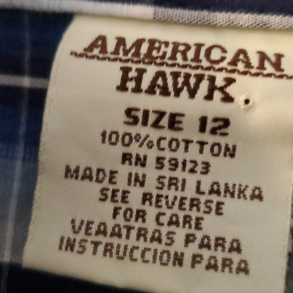 American Hawk blue and white button down shirt, Size 12
